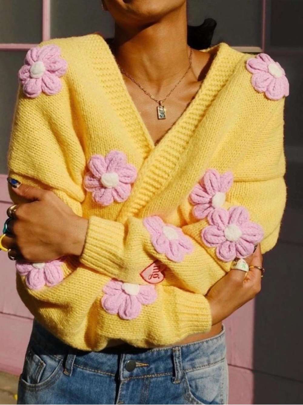 Mure + Grand Flowers Follow the Sun Puff Cardigan Whimsical Cottagecore Size M/L
